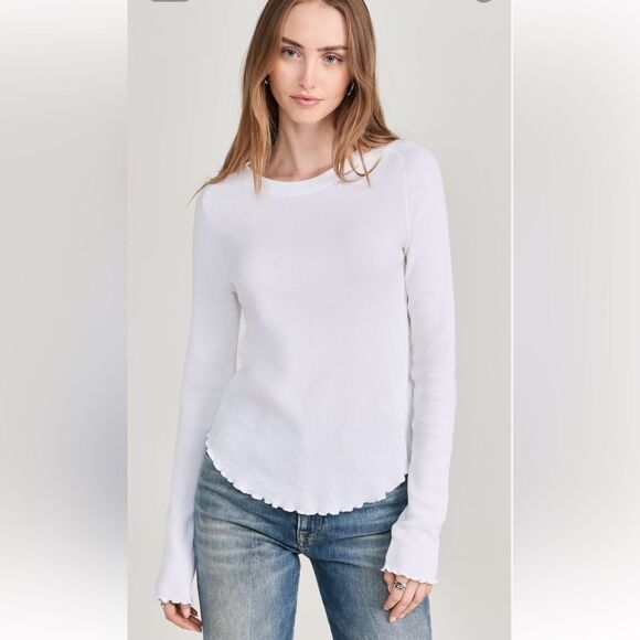 free people M Easy Does It White Crewneck Waffle Knit Long Sleeve Thermal - Picture 5 of 16